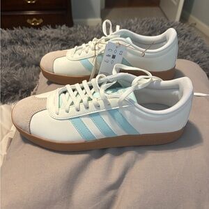 Adidas White and Light Blue Court Sneakers